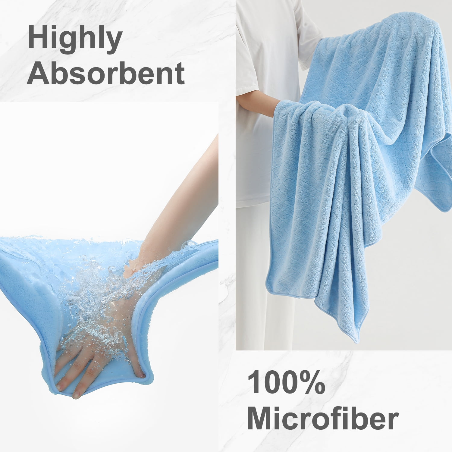 Smuge 18 pcs Bath Towel Sets, Include 6 Bath Sheet Towels, 6 Hand Towels, 6 Washcloths, Soft Microfiber Highly Absorbent Shower Towel for Bathroom Gym Spa(Blue)
