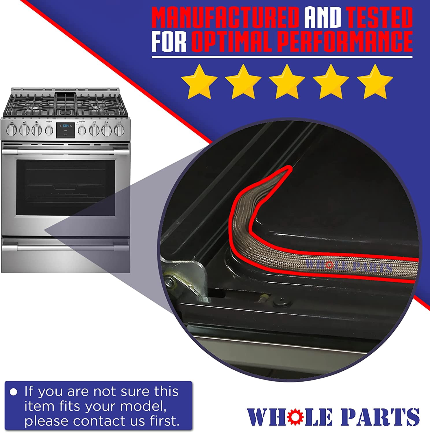 Whole Parts Range/Oven Door Seal Gasket (Including 16 Mounting Clips) Part# 5304498835 - Replacement & Compatible with Some Frigidaire, White Westinghouse and Kenmore Ranges or Ovens