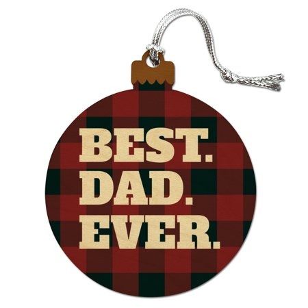Best Dad Ever Red Black Plaid Wood Christmas Tree Holiday