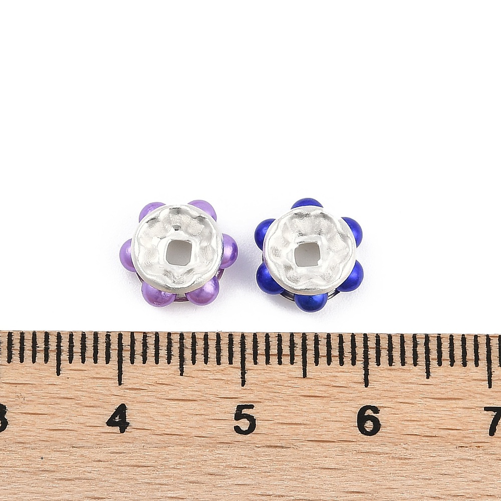 Brass Beads with Plastic Imitation Pearl Flat Round Silver Mixed color 10x4mm Hole: 1.8mm