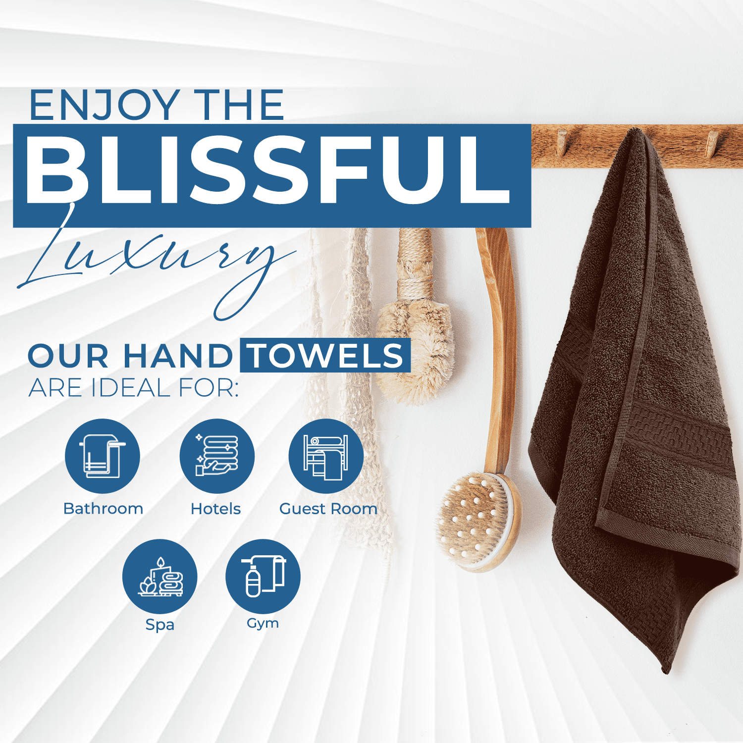 Dan River Hand Towel pack of 6 Quick Dry And Absorbent Cotton Towels for Bathroom - Brown 16x28in