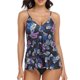 thumbnail image 3 of Traje de baño Tankini con cuello en V, correa de espagueti, impresión digital, traje de baño transpirable de dos piezas para surf, fiesta en la playa, parte superior de hojas y fondo negro M, 3 of 8
