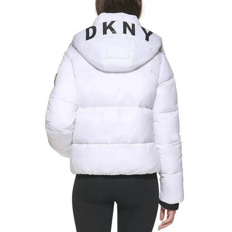 DKNY SPORT Women's Logo Puffer Jacket White Size XL MSRP $160