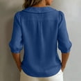 thumbnail image 6 of Womens 3/4 Length Sleeve Cotton Linen Blouses Button Down Peter Pan Collar Breathable Lightweight Tops Soft Wrinkle Resistant Summer Casual Wear , XXL, #03 Royal Blue, 6 of 7