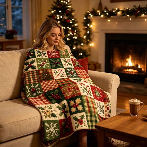 Fmbmuo Christmas Wreath Printed Throw Blanket , Warm Soft Cozy Gift Decorative , For Sofa Couch Bed Home Holiday Decoration