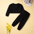 thumbnail image 3 of Yidarton Girls spring and autumn new fashion denim splicing sweatshirt suit casual black sports suit, 3 of 11
