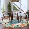 thumbnail image 4 of 8ft Round Rug, Sea Turtle Coastal Non-Skid Rubber Backing Large Area Rugs - Living Room Bedroom Home Office, Vintage Beach Coral Starfish Nautical Indoor Floor Mat Carpets Washable Rug, 4 of 9