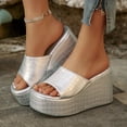 thumbnail image 2 of Hinvhai Wedge Chunky Platform Womens Sandals Backless Slip on Comfy Round Open Toe Mules Summer Sandals for Women Silver 7(39), 2 of 9