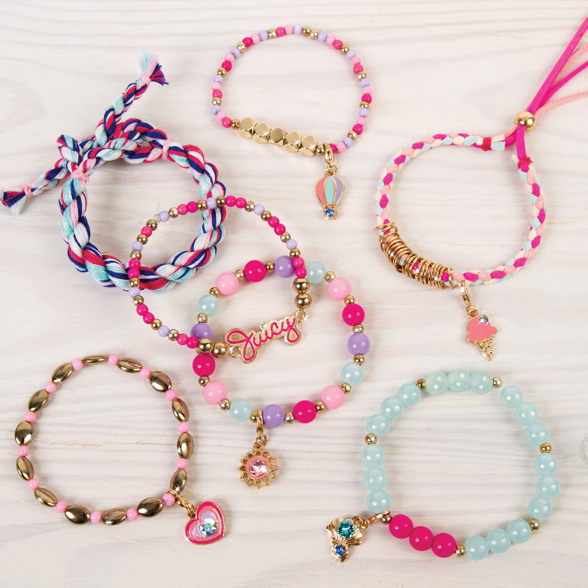 Juicy Couture Mini Crystal Sunshine Bracelets DIY Kit- Create 5 Unique  Charm Bracelets, 190 Pieces, 5 Charms W/ Real Crystals, Ages 8+