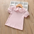 thumbnail image 2 of Girls Peter Pan Collar Short Sleeve T Shirt Toddler Little Kids Knit Top with Ruffle Trim Pullover Base Layer Tee, 2 of 6
