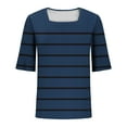 thumbnail image 5 of SYMOID Womens Regular Size Casual Fashion Striped Printed Short Sleeve Square Neck Pull-On Flared Sleeve Blouse,Dark Blue,Size S, 5 of 6