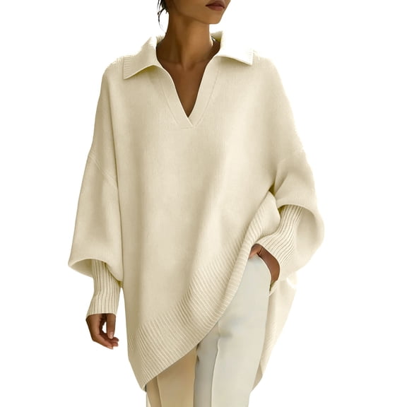 Gsakboxl Sweatshirt Women Solid Color Oversized Loose Poncho Style Knit Sweater Soft Flowy Casual Pullover Top For Autumn Winter Daily Sun Protection