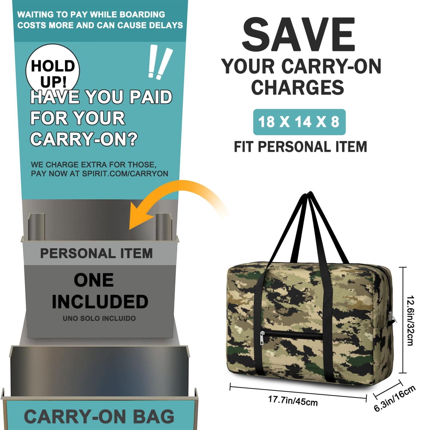 For Spirit Airlines Personal Item Bag 18x14x8 Inch, Boho Floral Weekender Travel Bag, Foldable Travel Duffel Bag Underseat Carry on Bag with Luggage Sleeve for Women and Men 30L
