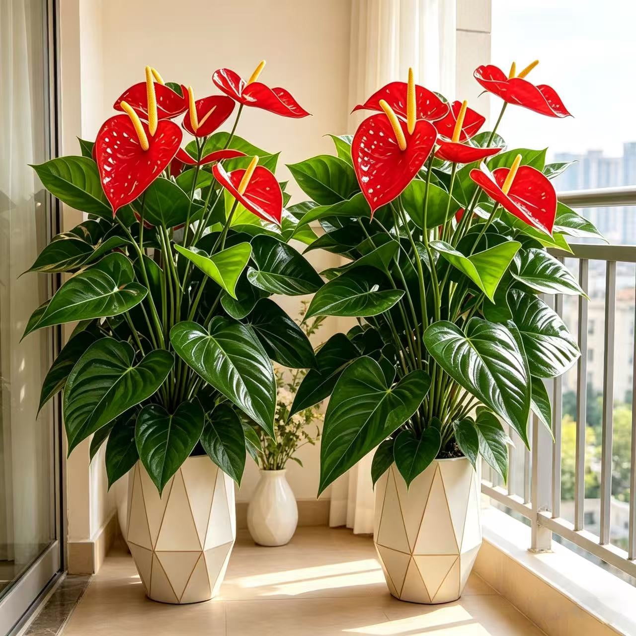 21.65in Artificial Anthurium Plant, 4Pcs 18 Leaves Faux Red Flowers, Large Fake Potted Plants for Home Decor Indoor Outdoor, No Pot
