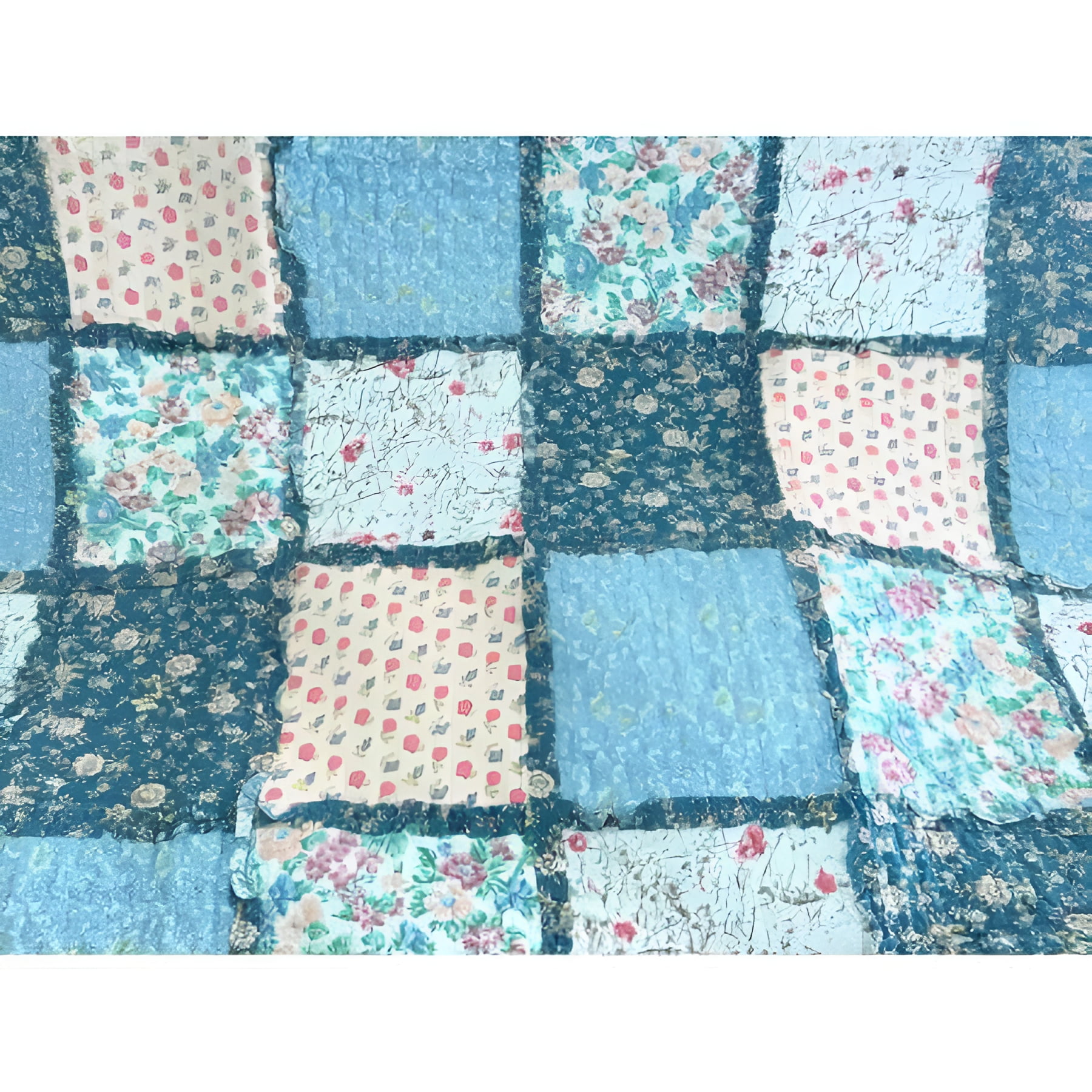 Overstock Blue Floral Patchwork Cotton Quilt, King - Reversible