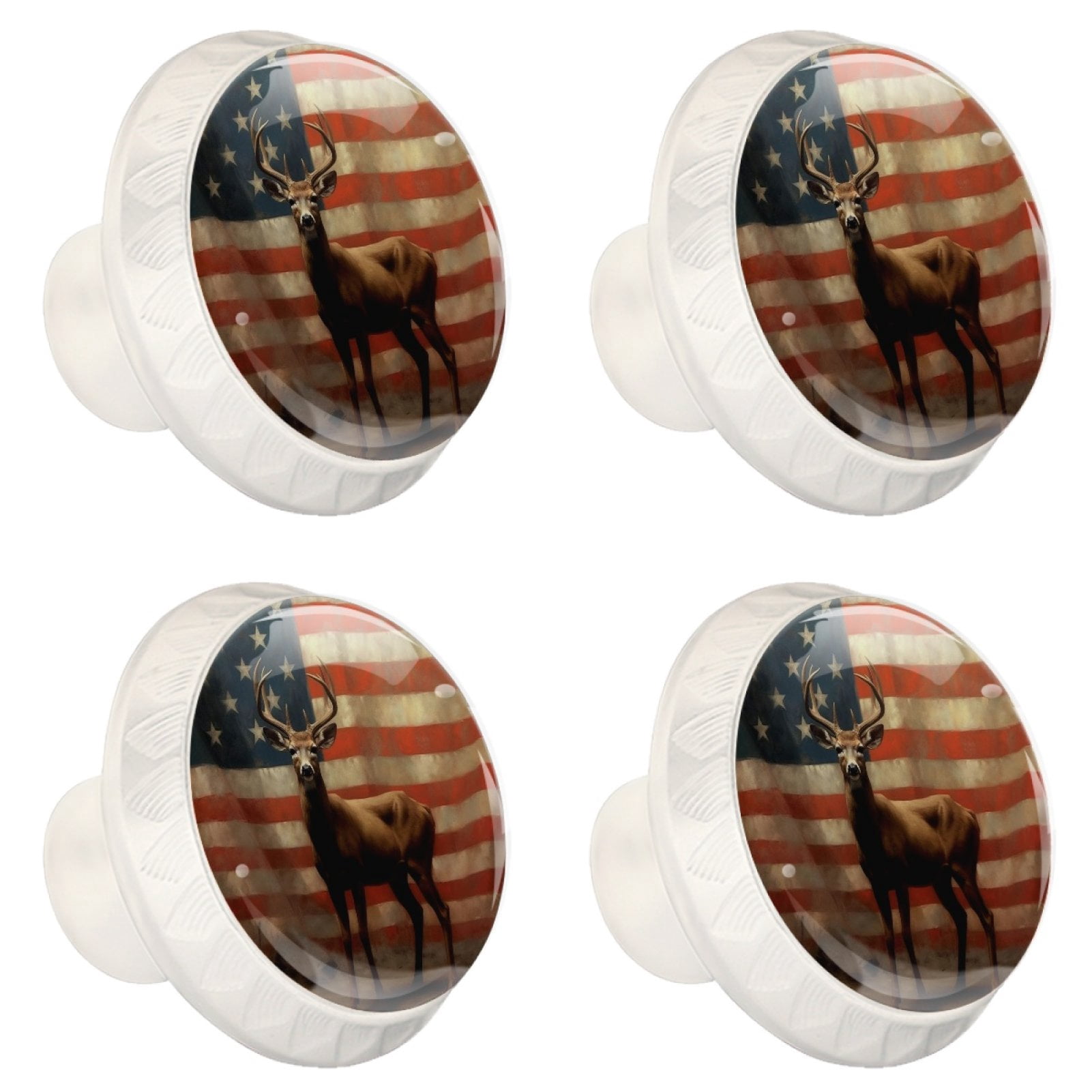 4 Pcs Deer and American Flag Knobs for Kitchen Cabinet Cupboard Dresser Bookcase Drawer Pulls Handles Round Home Decor