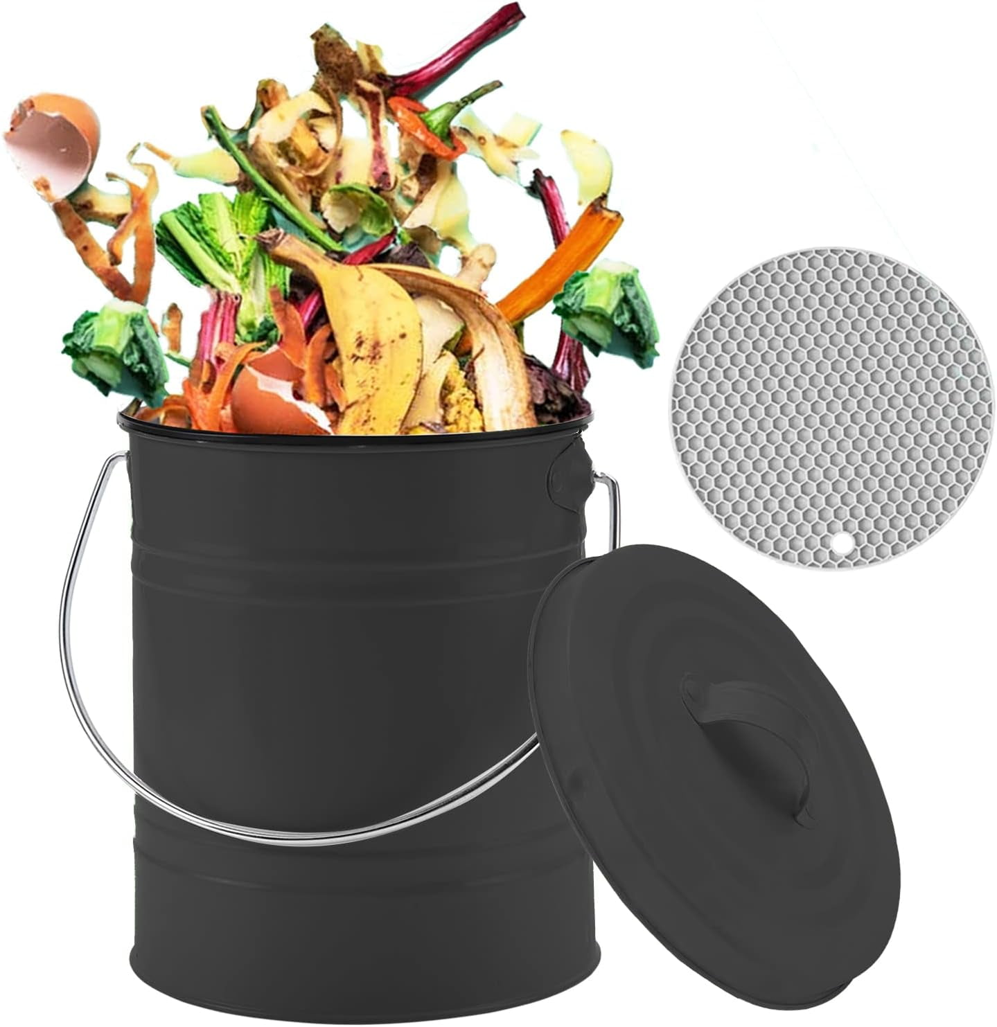 PIKADINGNIS Compost Bin, Countertop Compost Bin with Lid, Kitchen