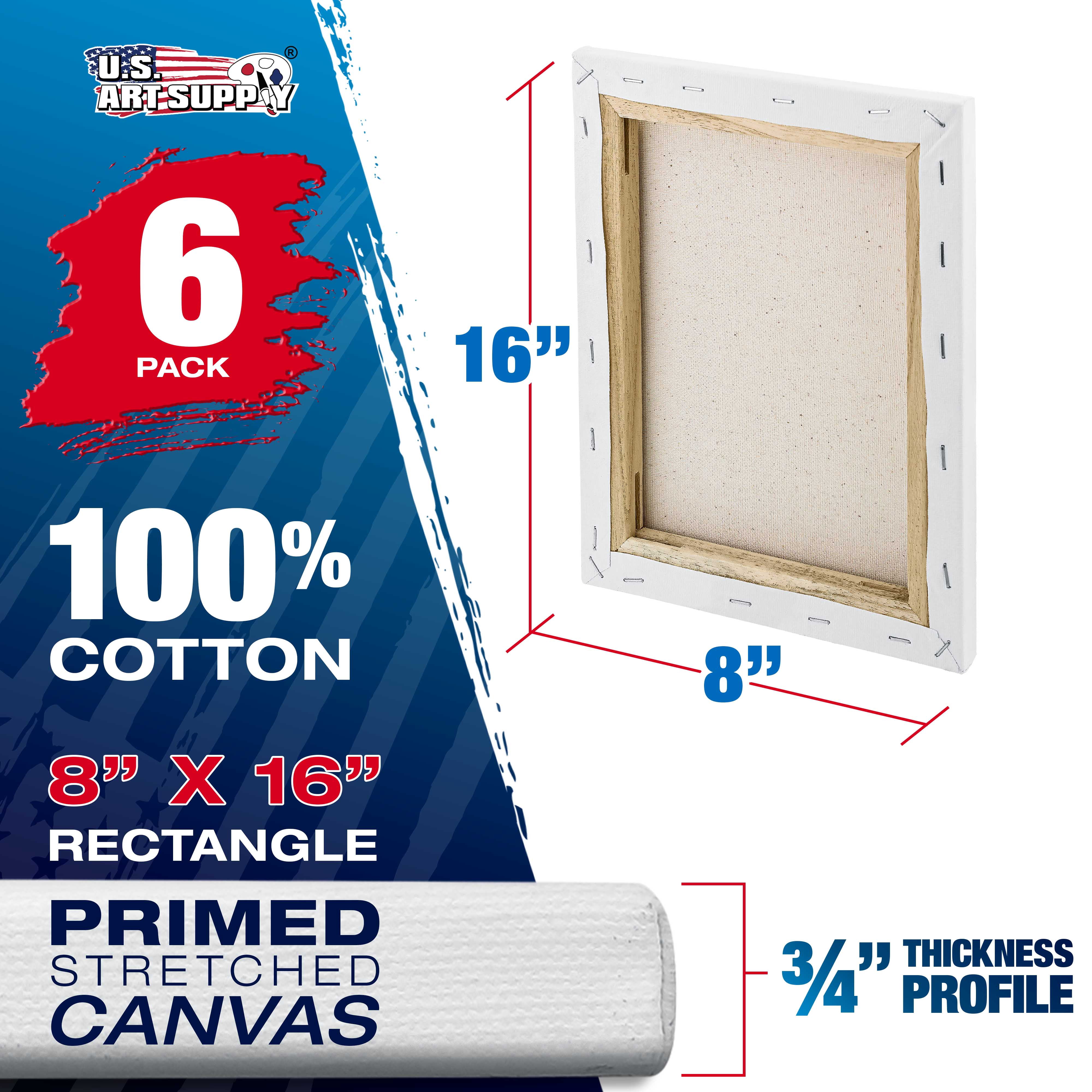 U.S. Art Supply 8 x 16 inch Stretched Canvas 12-Ounce Triple Primed, 6-Pack - Professional Artist Quality White Blank 3/4" Profile, 100% Cotton, Heavy-Weight Gesso - Acrylic Pouring, Oil Painting