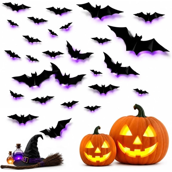 3d Led Bats Halloween Wall Decor, 3D Bat Light Design LED Decorations, Seamless drill-free installation, for Halloween Party, Bedroom, Home, Indoor and Outdoor