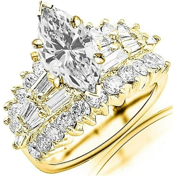 beryl_creation Women's 2.10 Ct Marquise Cut White Diamond Engagement Wedding Halo Bridal Ring Set 14K Yellow Gold Plated 925 Sterling Silver -10