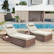 Wiilayok Outdoor Chaise Lounge Set of 2,Rattan Wicker Chaise Lounge with Adjustable Backrest, Outdoor Reclining Chairs for Garden Pool Backyard Deck,Beige