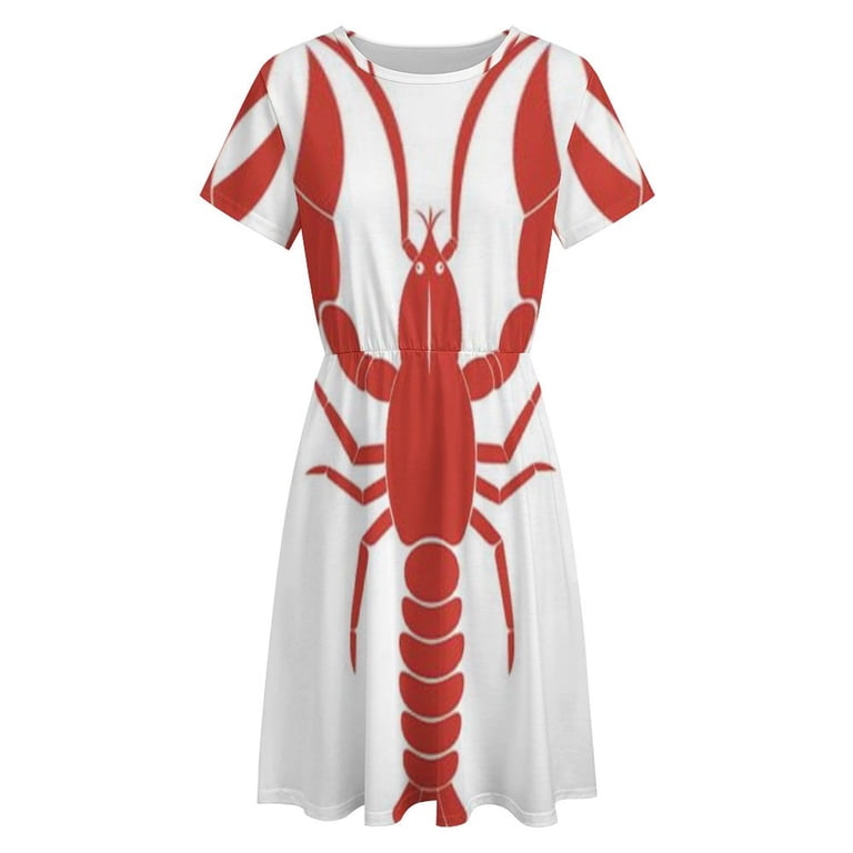 Hand Drawn Lobster Short Sleeve Dress Women Summer Evening Dresses Ladies  Sundress - Walmart.com