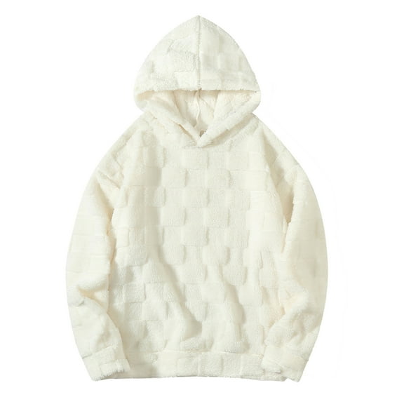 MIASHUI Men's Large Checkerboard Print Pullover Hoodie Fall Winter Loose Fit Casual Comfortable Long Sleeve Sweatshirt White,L