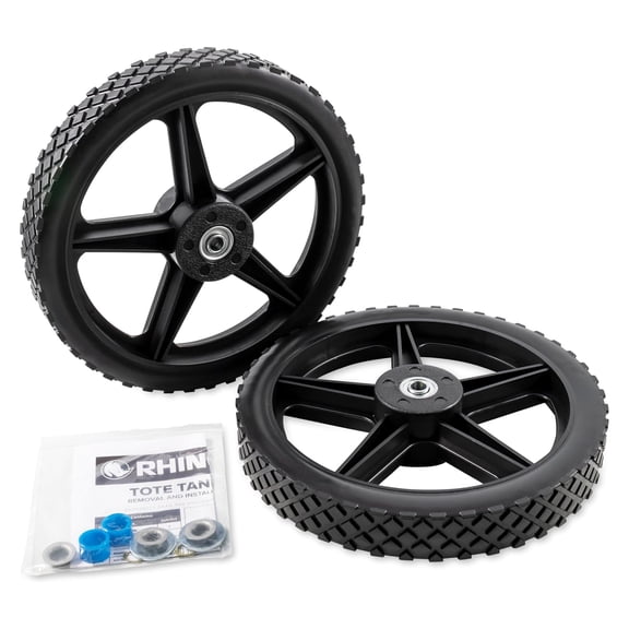 Camco Rhino Replacement Rear Wheels for RV Tote Tank with Bearings, Black, Set of 2