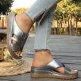 thumbnail image 5 of Tbopshirt Orthopedic Wedge Sandals for Women Dressy Summer Solid Color Wedge Heel Open Toe Beach Slides with Arch Support, 5 of 9