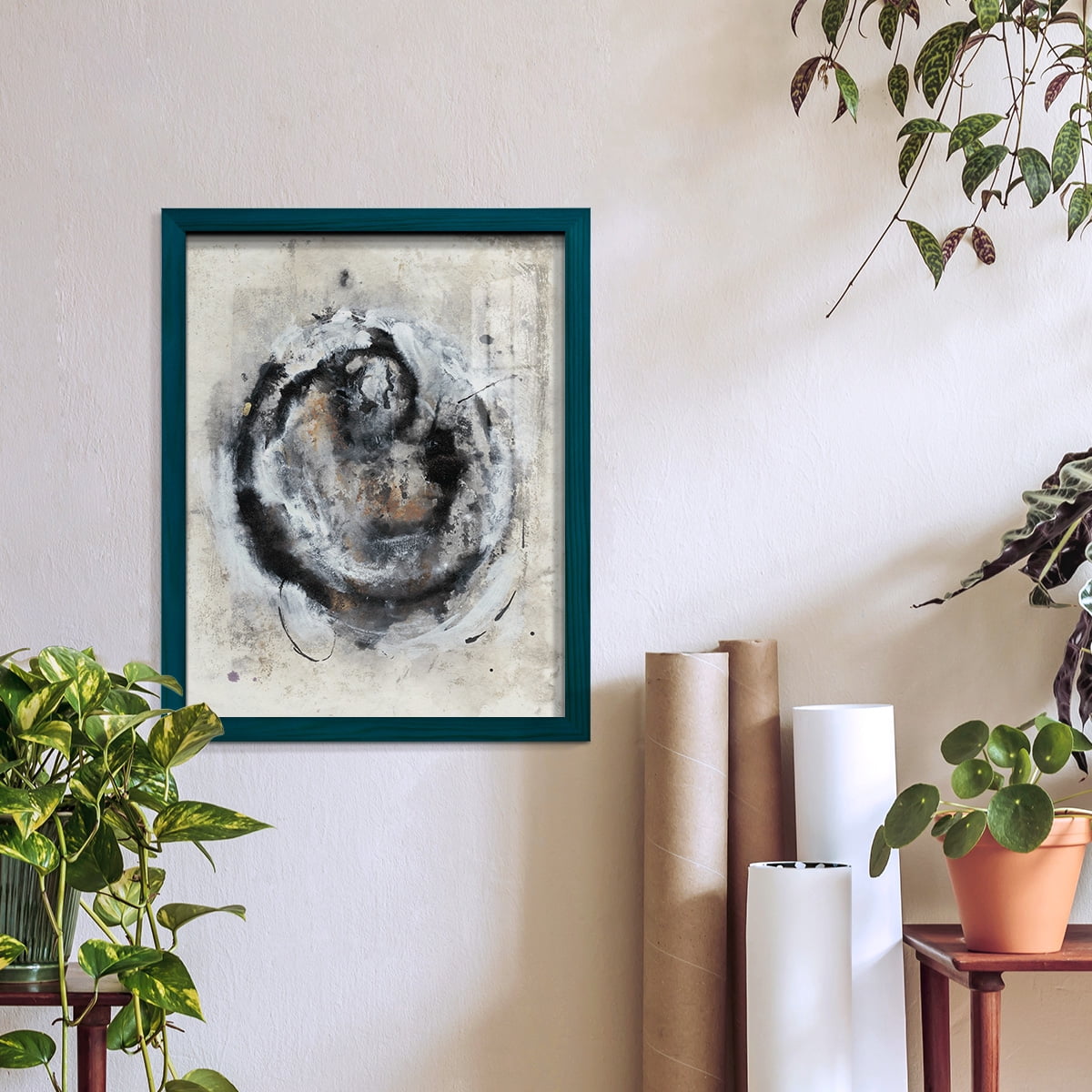 Circular Energy III -Framed Print w/glass-Ocean Blue