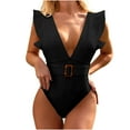 thumbnail image 2 of ylioge Womens Swimsuits Tankini Sleeveless Ruffle Deep V Neck One-Piece Bathing Suits with Belt Ladies Trendy Solid Backless Swimwear Sets, 2 of 8