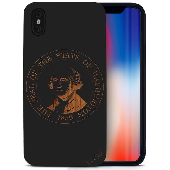 Case Yard Wooden Case for iPhone-XS-Max Soft TPU Silicone cover Slim Fit Shockproof Wood Protective Phone Cover for Girls Boys Men and Women Supports Wireless Charging Washington Seal Design