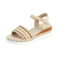 thumbnail image 3 of CHWshoes Women's Wedge Sandals Boho Rhinestone Open Toe Wedges Comfortable Ankle Strap Espadrille Shoes Summer Casual Vacation Beach，Gold Size 41, 3 of 5