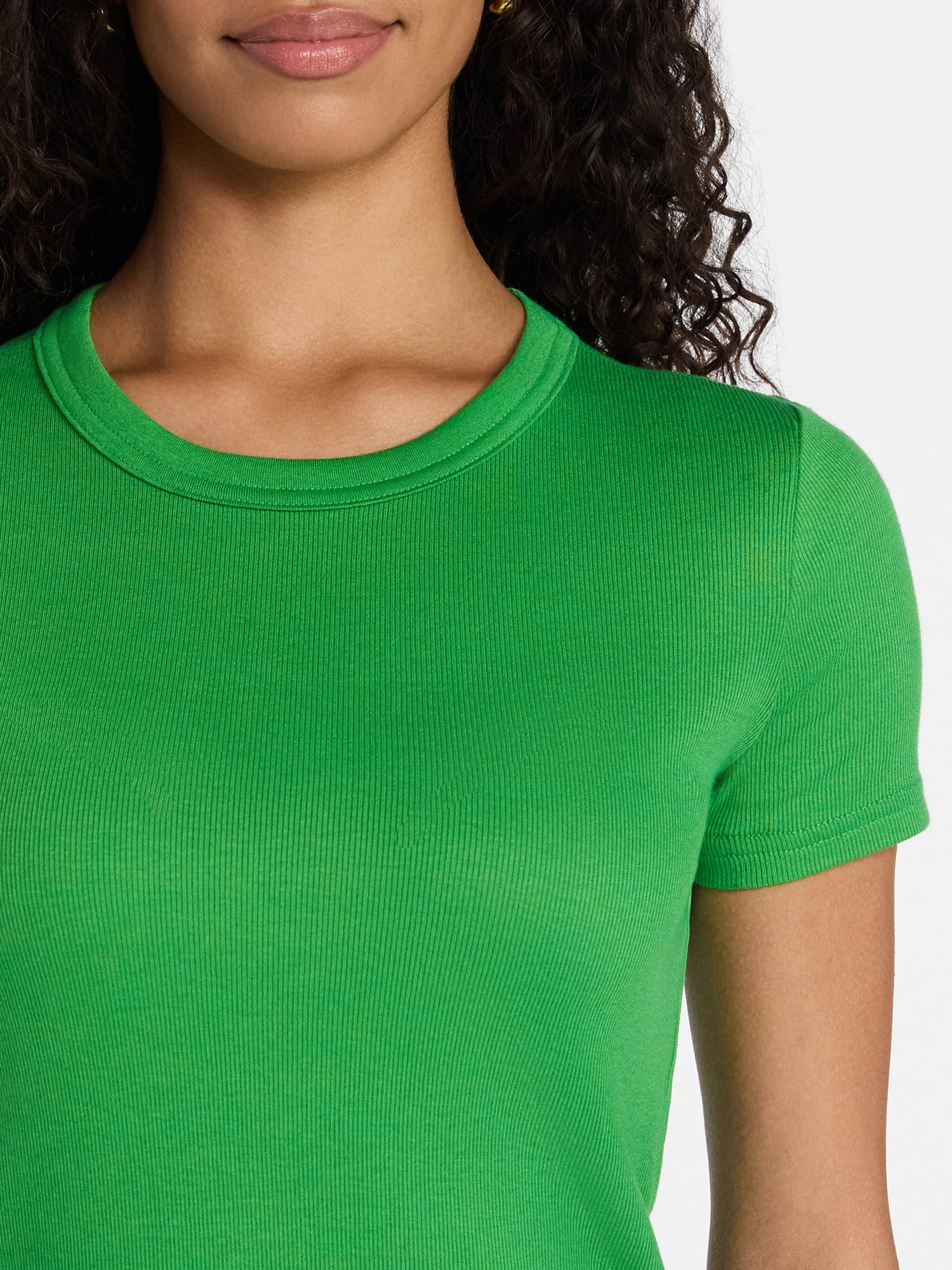 Time and Tru Women's Ribbed Tee with Short Sleeves, Sizes XS-XXXL