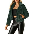 thumbnail image 5 of DARING DIVA Women's Cropped Jacket Notch Lapel Faux Fur Fluffy Coat XS Dark Green, 5 of 7