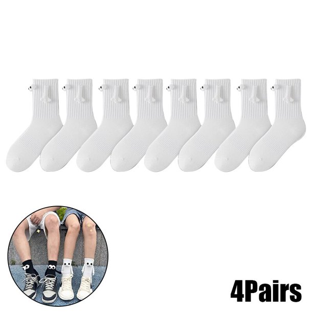 Calcetines magnéticos con manos para hombre y mujer, medias de tubo medio con ojos de dibujos animados divertidos, color blanco y negro, para regalo, 2 pares
