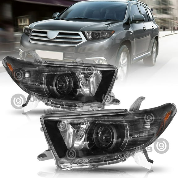 For 2011 2012 2013 Toyota Highlander Projector Black Headlights Assembly Lamps
