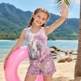 thumbnail image 4 of COEQINE Girls Tankini Swimsuit 2 Piece for Kids 14-15 Years Old Printed Modest Bathing Suits with Removable Pads Crewneck Tank Top & Swim Shorts Polyester Spandex, Horse Pink Daisy Floral, 4 of 8