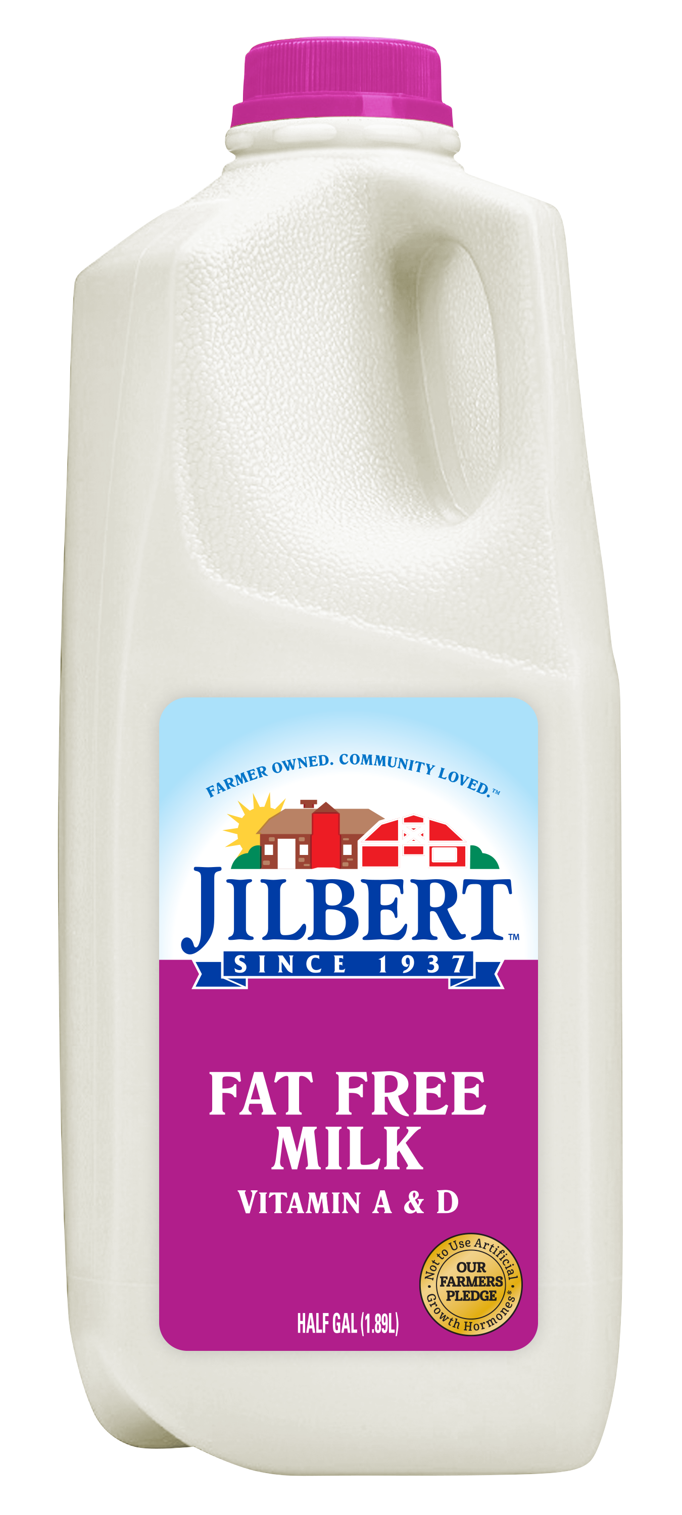 Jilbert Dairy Fat Free Milk with Vitamin A and D, Skim Milk Half Gallon 1 Jug