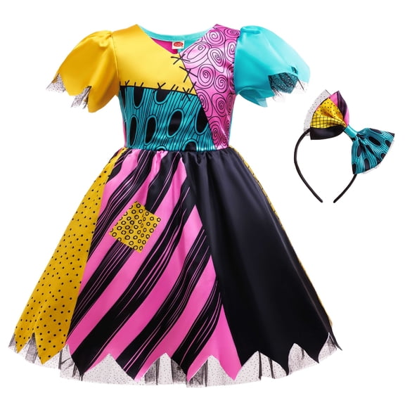 Halloween Cosplay Costume Dress Up Outfit with Headband |Colorful patchwork design