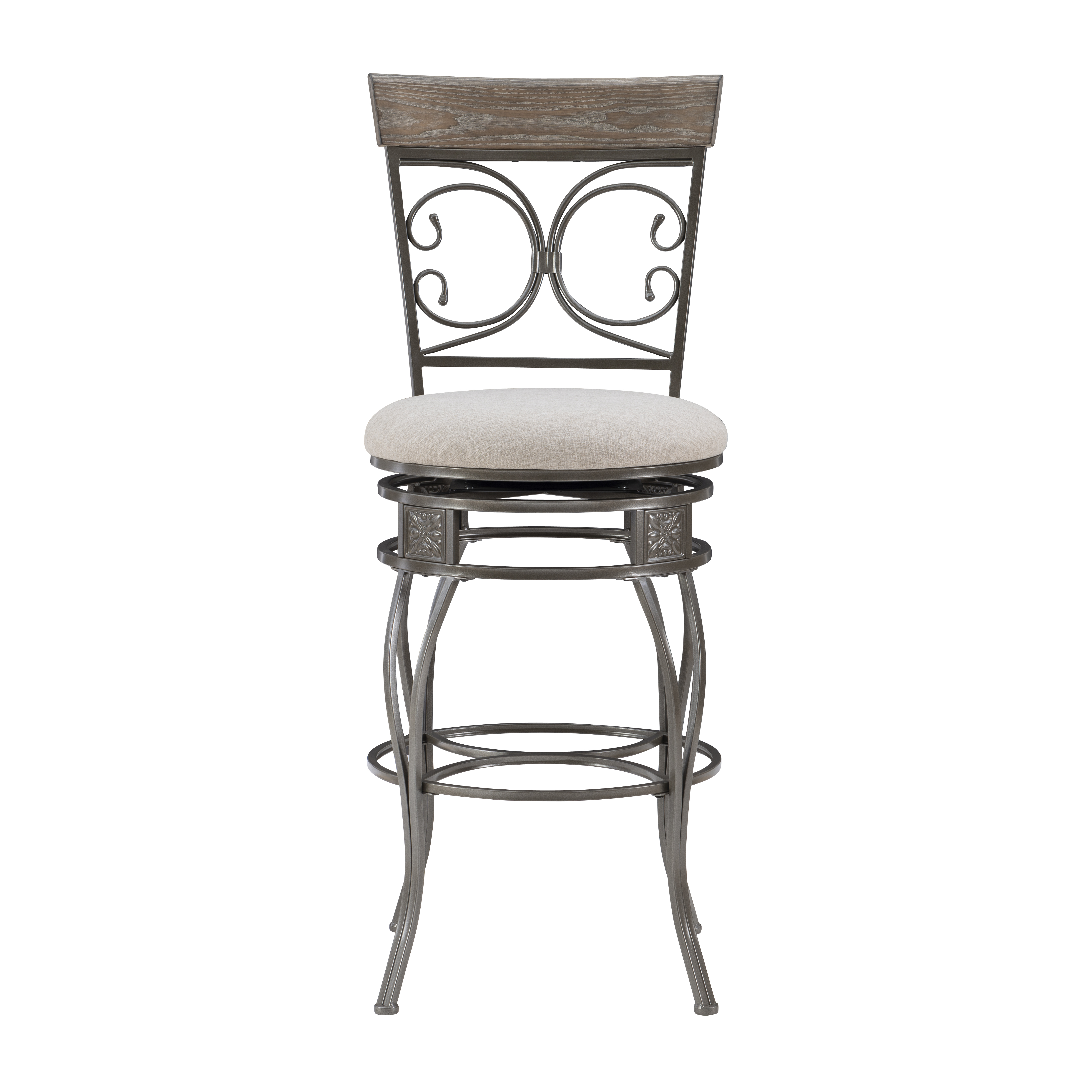 Powell Big & Tall 30" Indoor Metal Ornate Swivel Bar Stool, Graywash/Light Gray