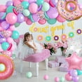 thumbnail image 3 of 81 piezas de decoración de fiesta de cumpleaños de donut, kit de guirnalda de globos de donut, suministros para fiestas de crecimiento, pancartas, confeti rosa, azul aguamarina, globos de látex para, 3 of 5