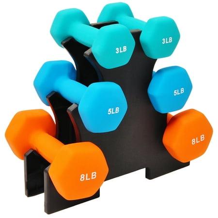 BalanceFrom Colored Neoprene Coated Dumbbell Set of 3 Pairs with Stand-3lb  5lb  8lb