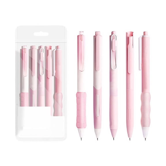 5 Count Pastel Gel Ink Pen Set,Cute Note Taking 0.5mm Fine Point Retractable Black Ink Pens for Journaling, Office Supplies, Nurse Pens (Pink), Halloween Christmas Gifts