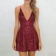 thumbnail image 4 of Hduncf Women's Sparkly Prom Dress Spaghetti Straps Short A-line Cocktail Dresses Deep V Neck Sequin Backless Party Dress Pink L, 4 of 9