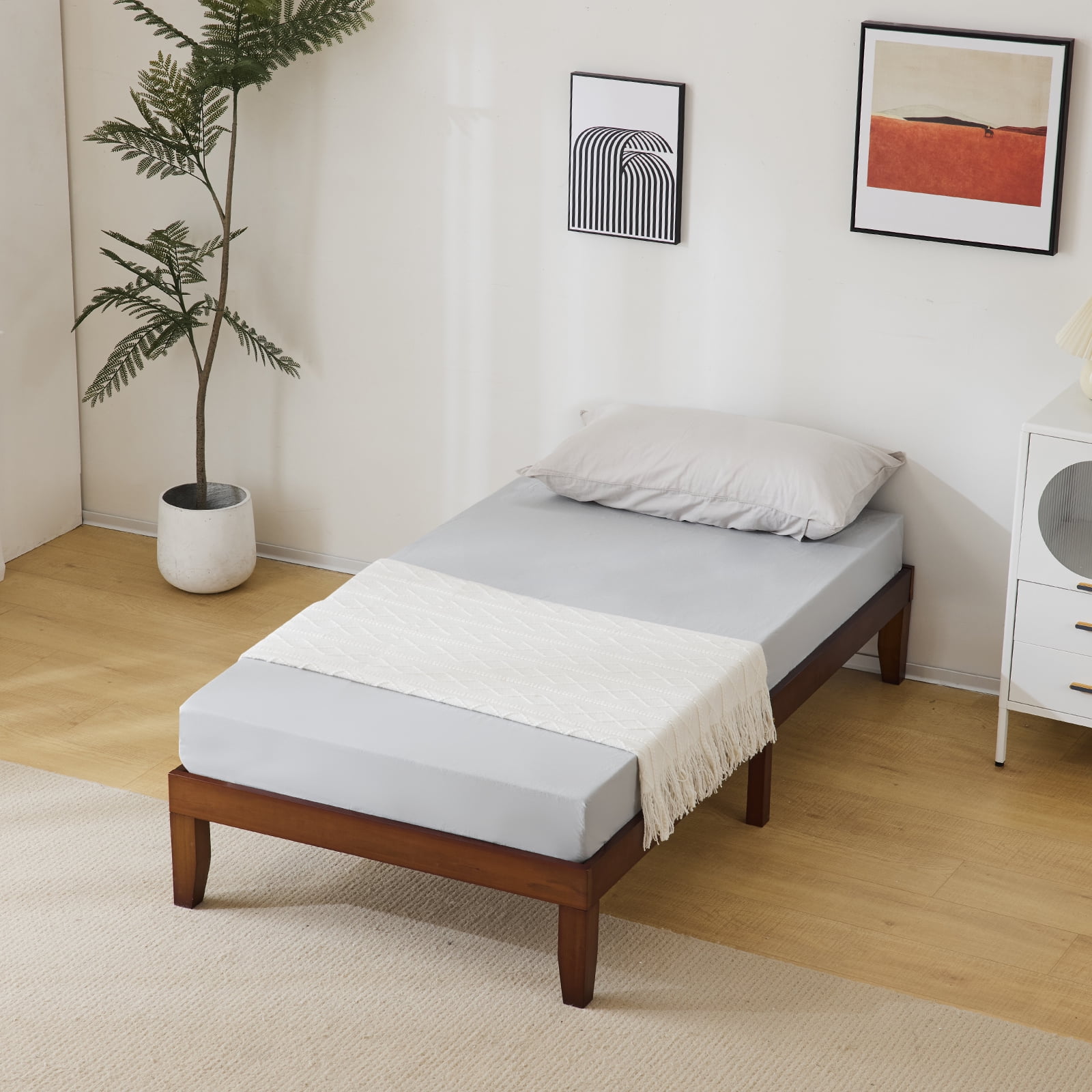 Ktaxon 12" Deluxe Wood Platform Bed Frame, Twin Bed Frame, Mattress Foundation, Antique Espresso Finish, Twin
