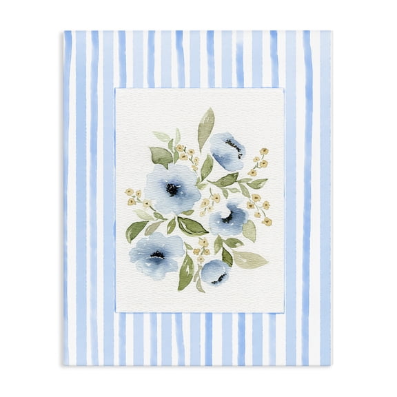 Stupell Industries Flowers with Blue Stripes Canvas Wall Art, design by Leah Noel Art