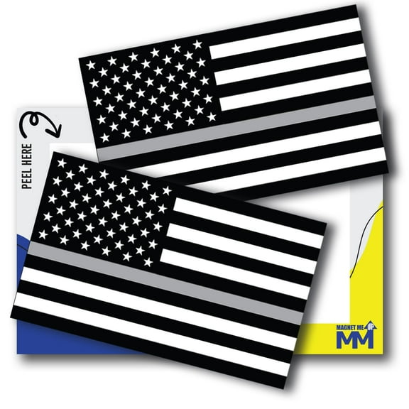 Magnet Me Up Silver Line American Flag Decal Sticker, 3x5", Blk/Slv/Wht-USA Made