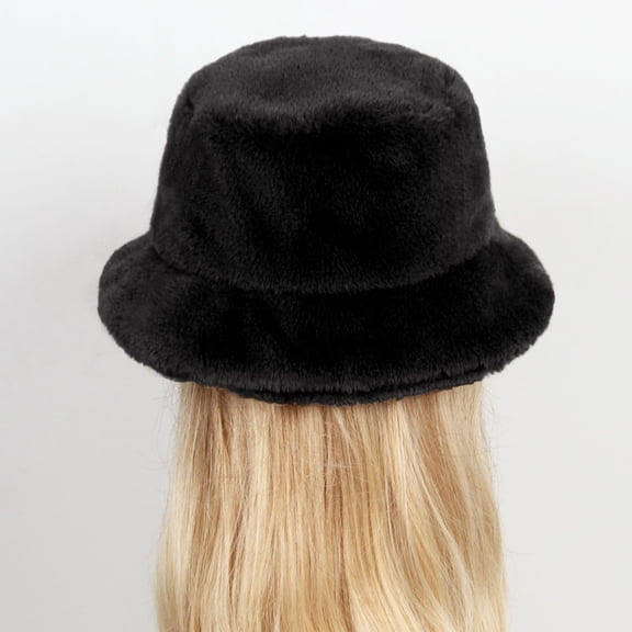ZNQHFRE Women Fuzzy Plush Bucket Hat, Foldable Warm Winter Fisherman Cap For Street‑Style Outdoor Daily Wear