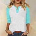 thumbnail image 2 of ManxiVoo Relaxed Fit Womens Top V Neck 3 4 Sleeve Button Front Shirt with Raglan Sleeves for Summer S Size Light Blue, 2 of 5